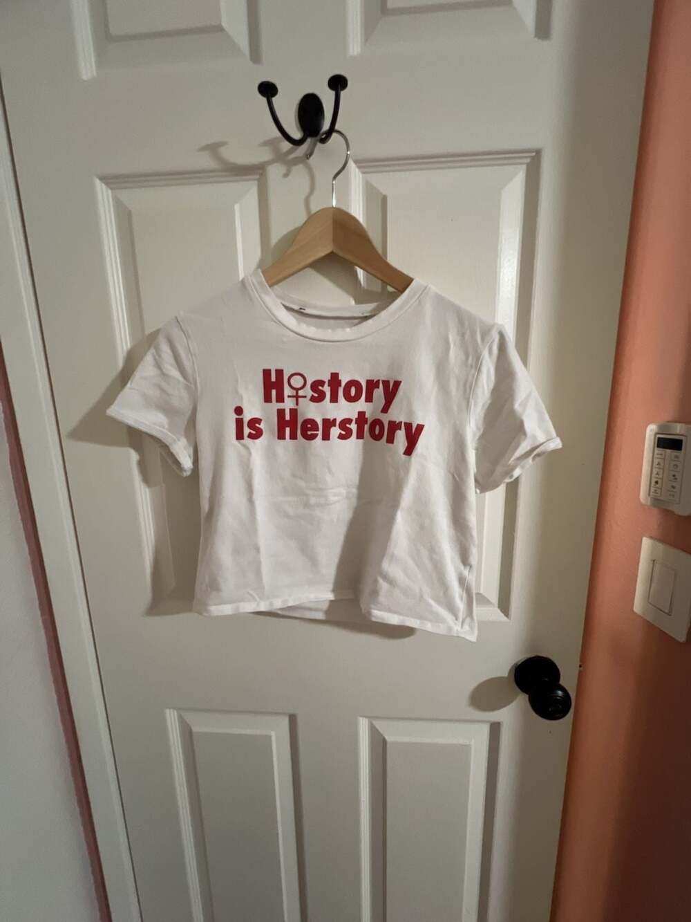 Subdued White Crop Top T-Shirt with 'History is Herstory' Graphic